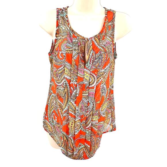 Banana Republic Tank Women's XS Orange Paisley Pleated Boho Flowy Festival 70's - Picture 1 of 7